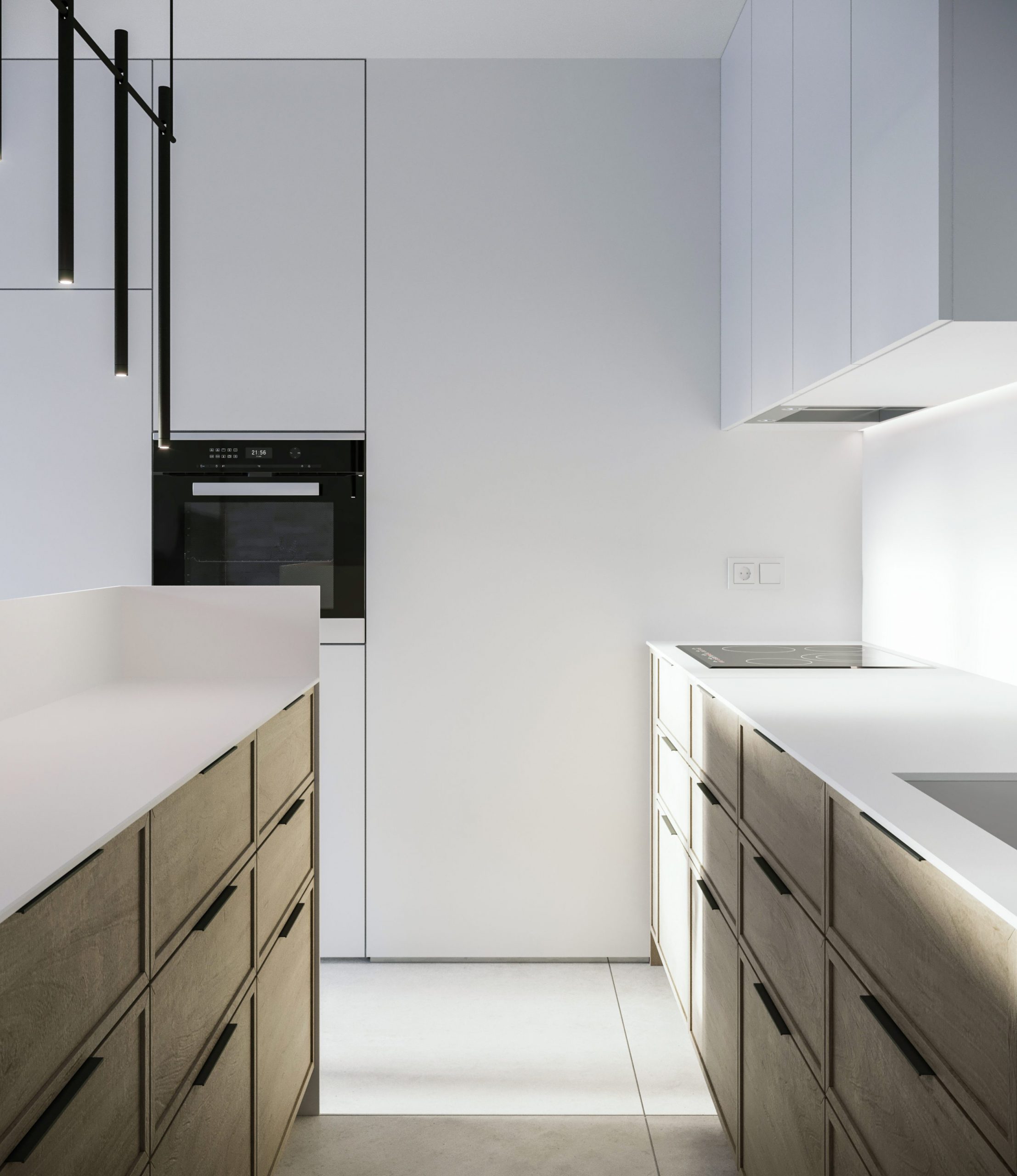 Drewniano – biała kuchnia w stylu rustykalnym z ceglaną ścianą, Lublin
